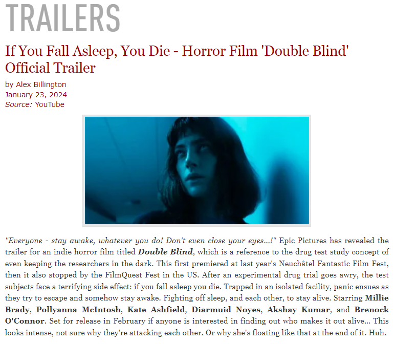 If You Fall Asleep, You Die - Horror Film 'Double Blind' Official Trailer